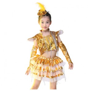  Silver gold yellow green royal blue Girls kids child children  sequined modern dance show school play performance jazz dance costumes outfits